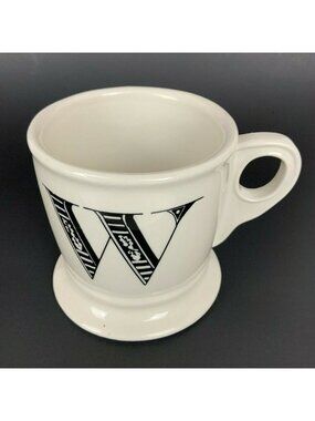W Monogram Coffee Tea Mug Cup 12 fl oz Anthropologie Ivory Black Shaving